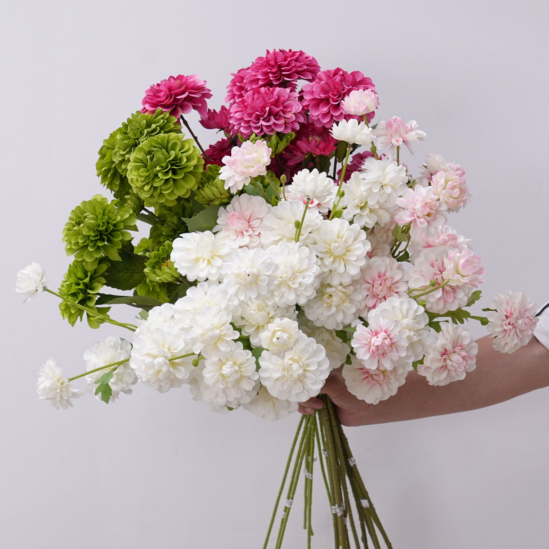 Decorative fake dahlia silk flower stems