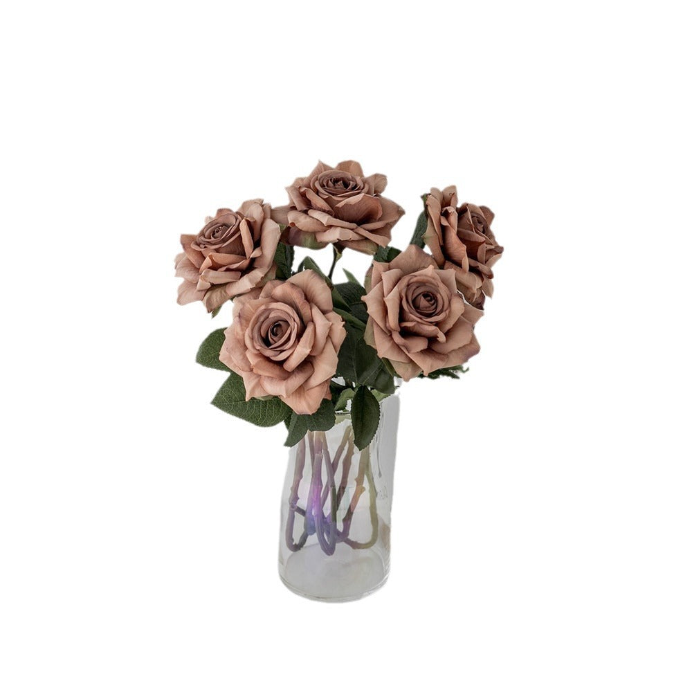 Retro faux silk rose branch indoor vase decor