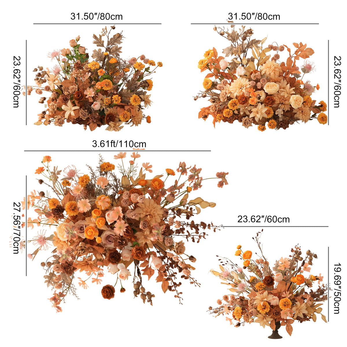 Garden style fall wedding ceremony hanging and aisle flowers