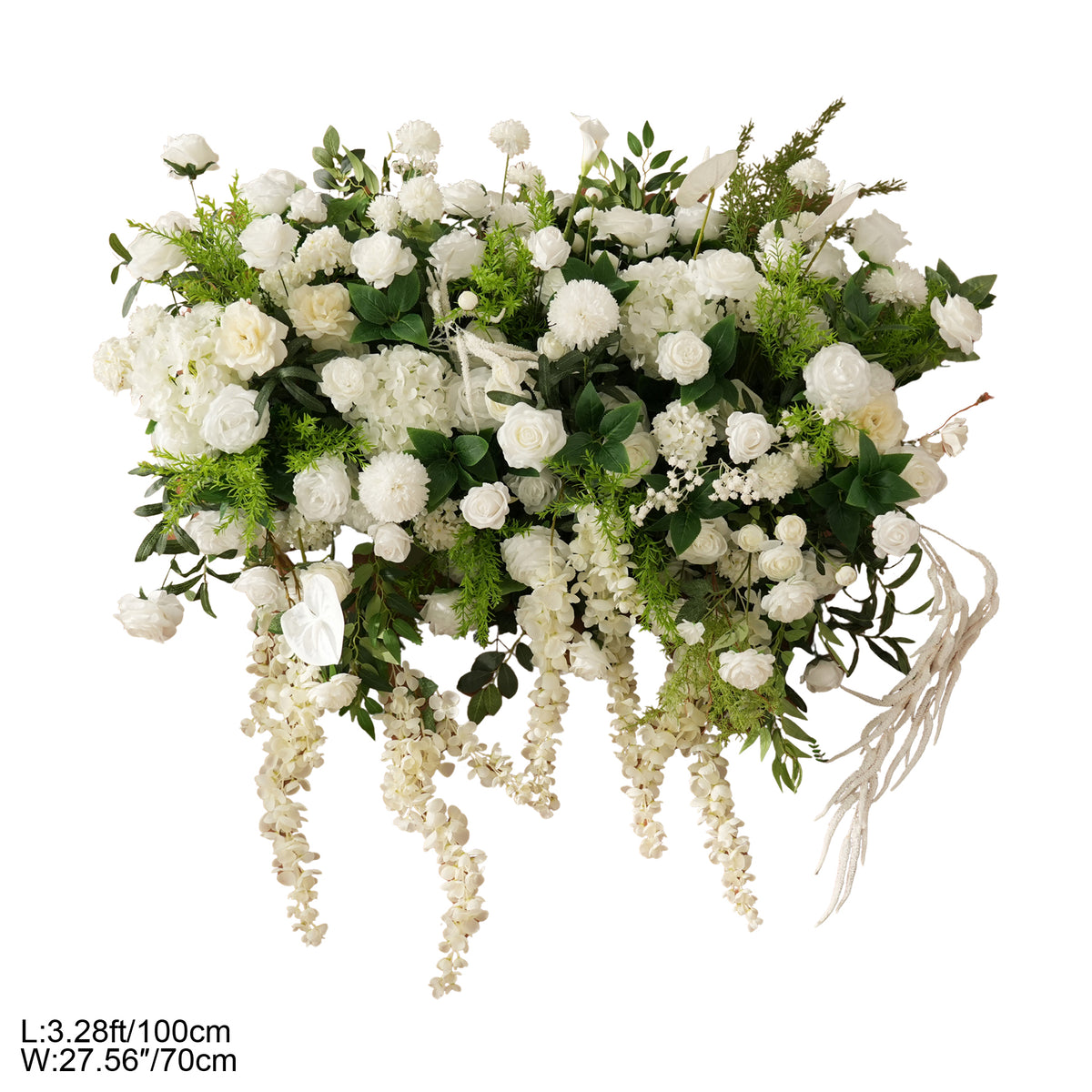 Multi-texture white blooms with varied green foliage for arch