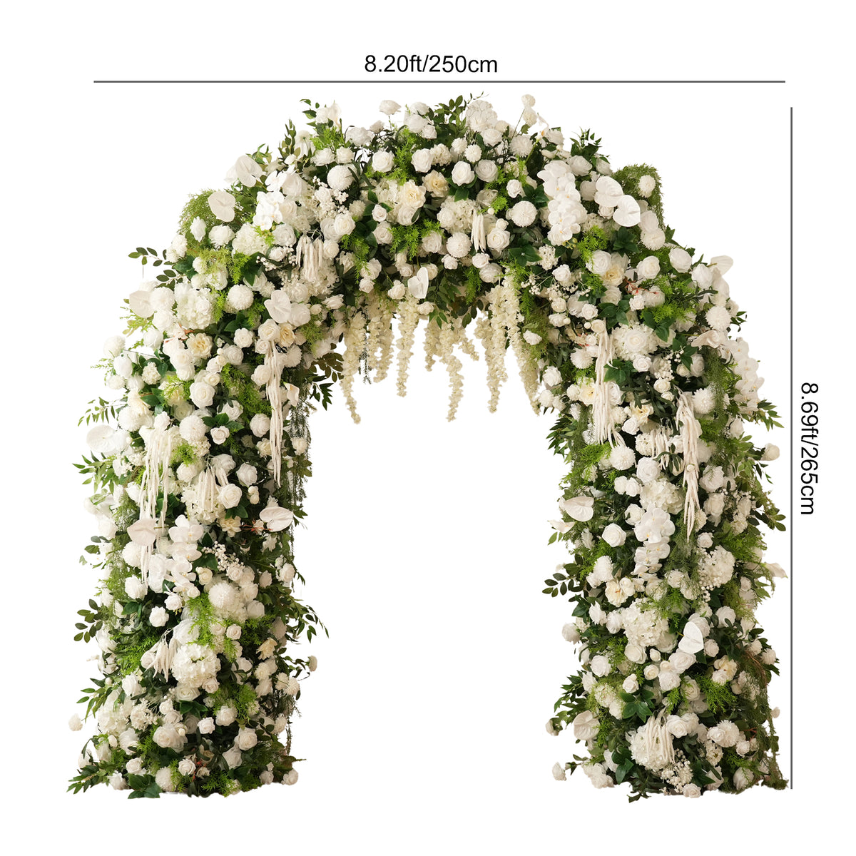 White hydrangea and rose mix for wedding arch decoration