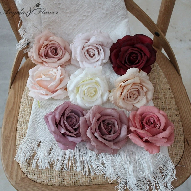 Artificial Rose Flower Heads in Soft Pink and White Colors