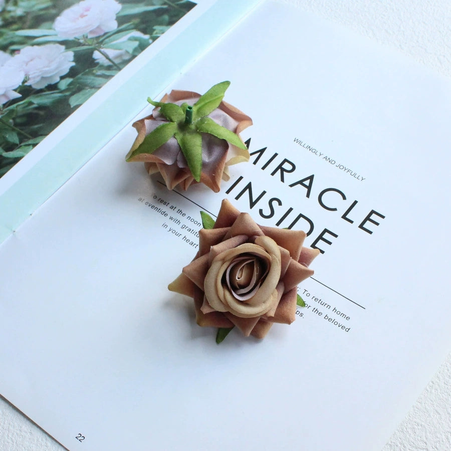 Small Faux Rose Heads with Leaves for Wedding Flower Arrangements