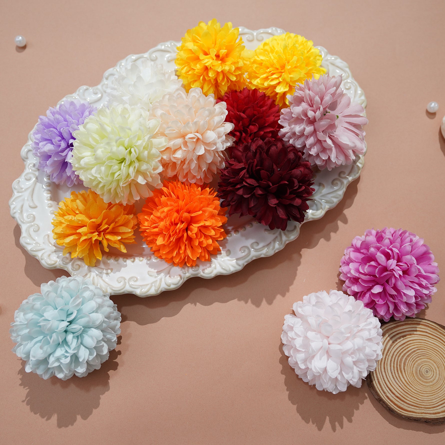 mixed‑tone‑fake‑ball‑chrysanthemum‑heads‑pink‑sheer‑fabric‑bg