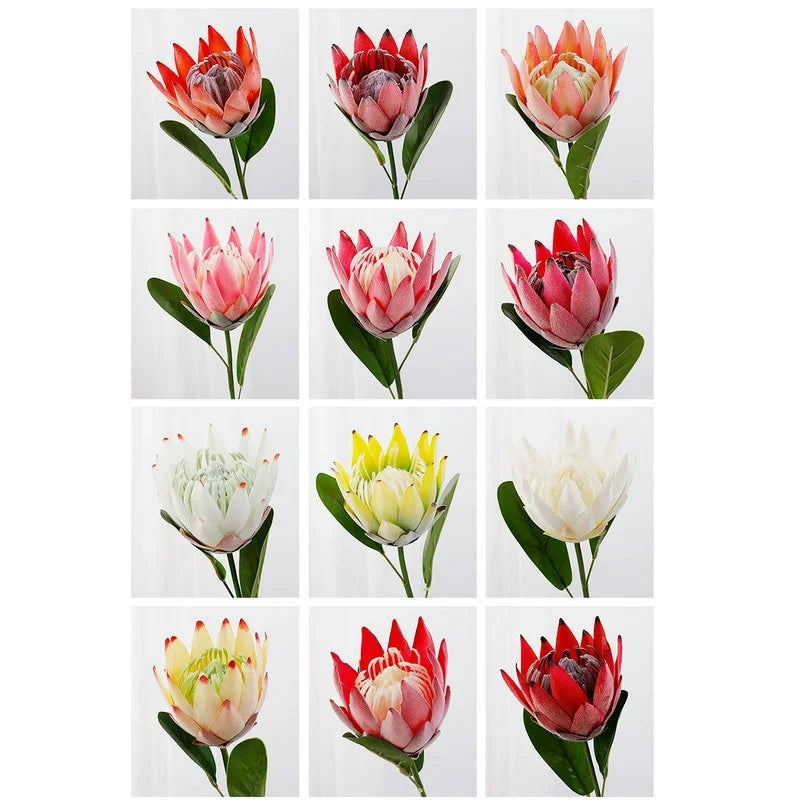 cream‑white‑fake‑king‑protea‑tropical‑arrangement