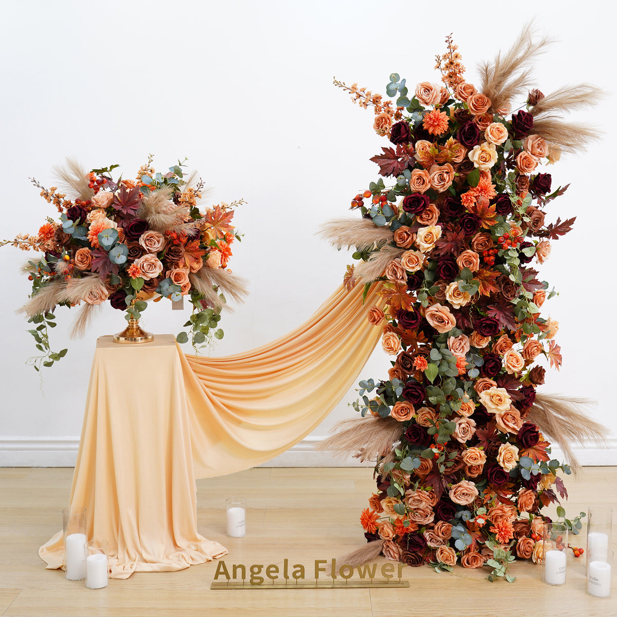 Burnt orange artificial flower table decor
