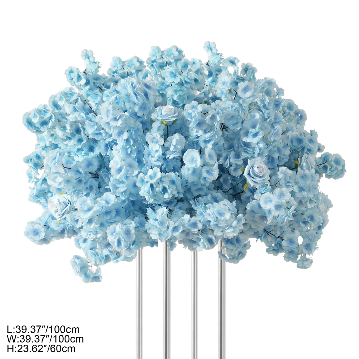 Sky blue silk flower ball centerpiece for romantic setting