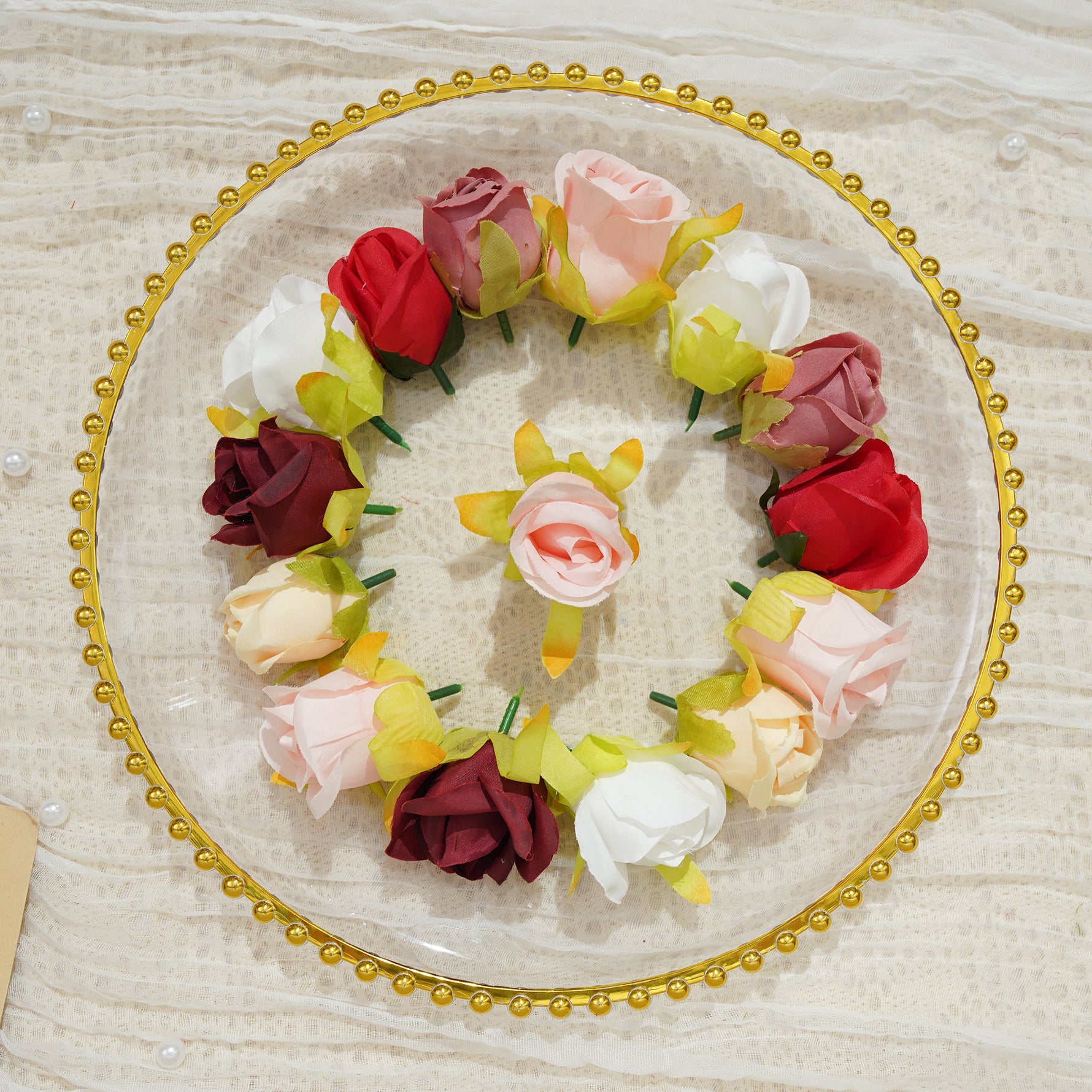 champagne‑artificial‑small‑rose‑heads‑floral‑craft