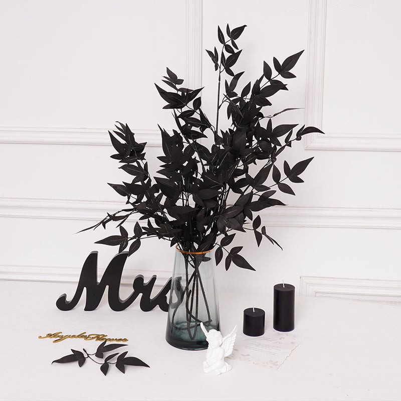 Combined black rose blooms and dark foliage stems set