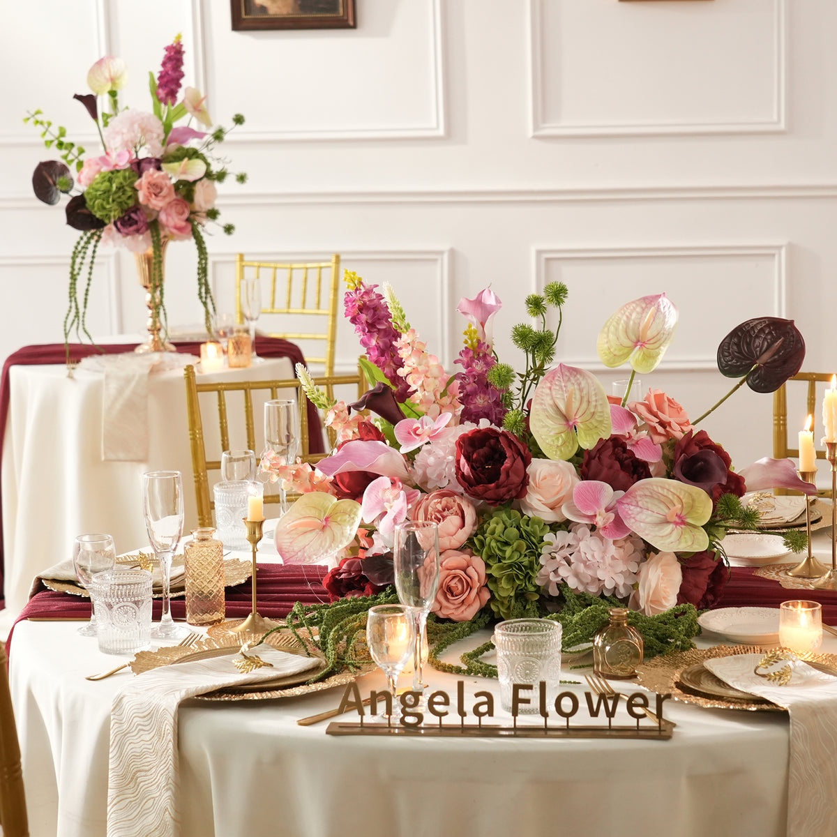 Vintage blush mixed bloom artificial table arrangement for dinner parties