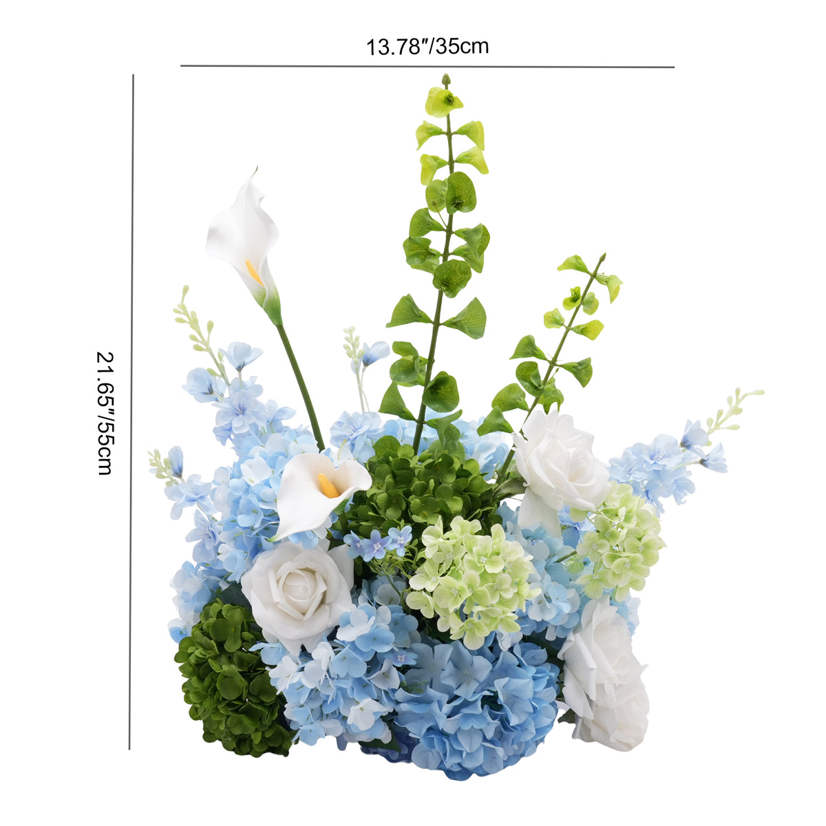 Blue hydrangea paired with white roses for elegant event table decoration