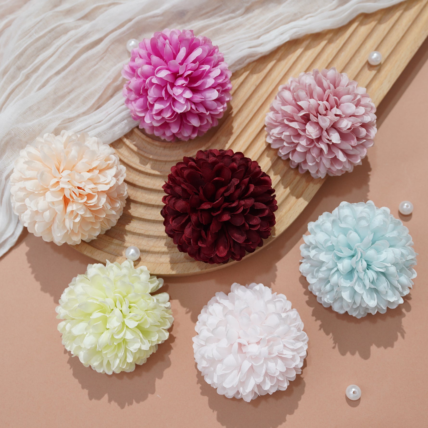 pale‑lime‑green‑faux‑pom‑pom‑chrysanthemum‑decor‑component