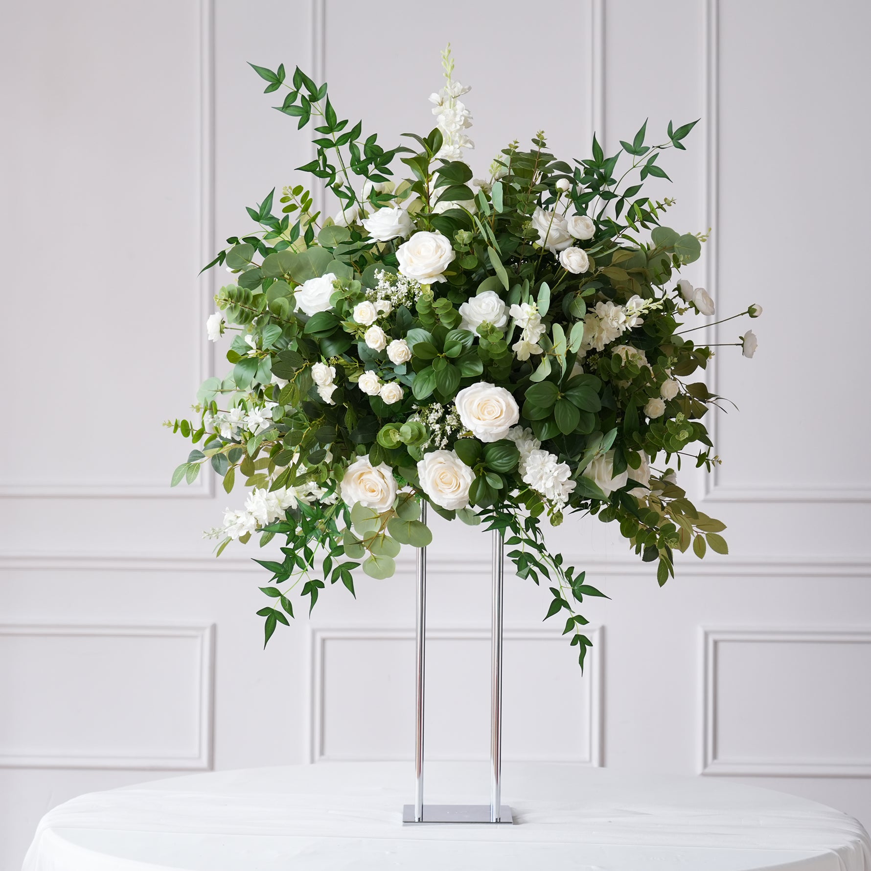 white flower greenery arrangement