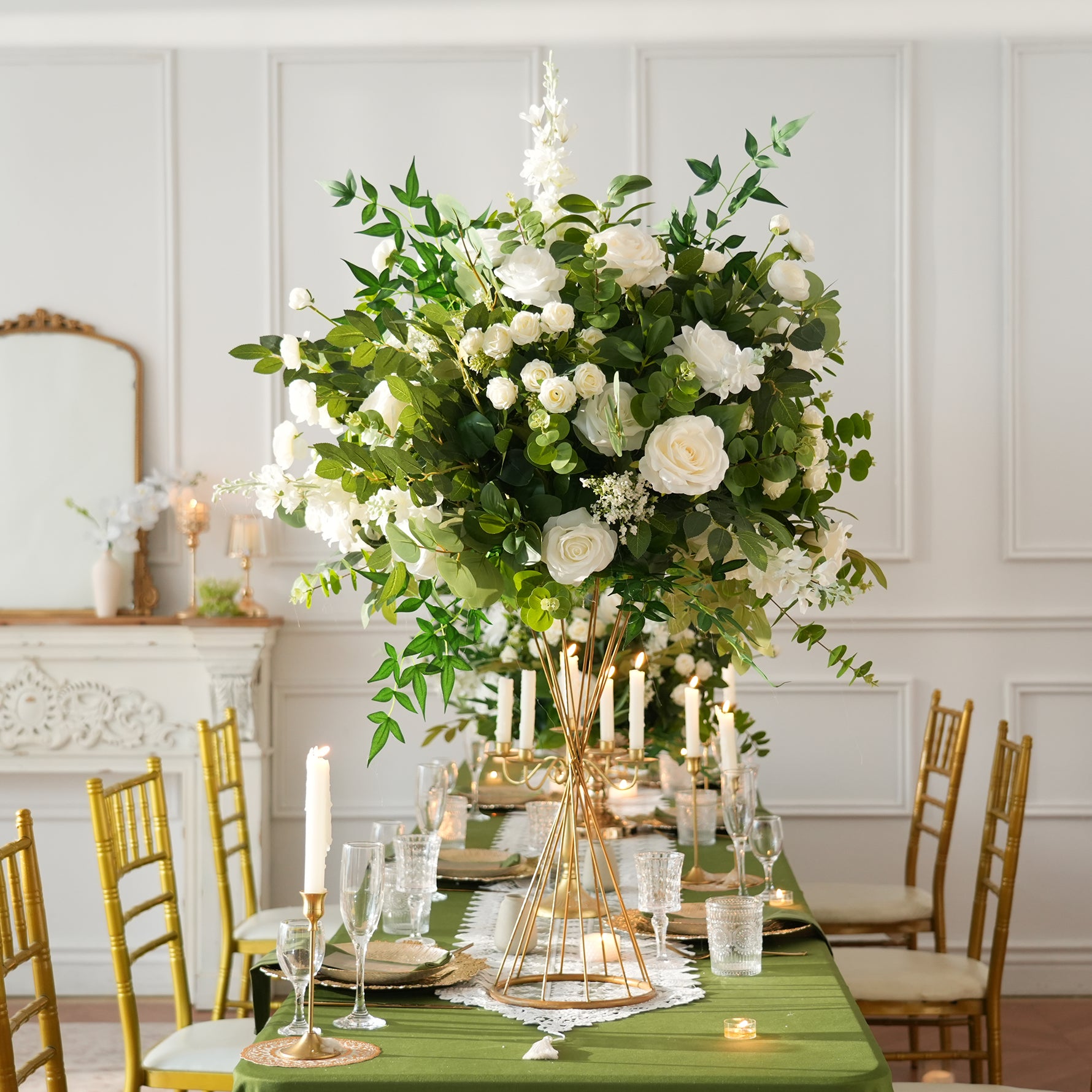 eucalyptus rose table arrangement