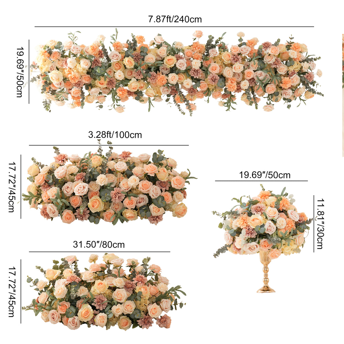 Artificial flower runner for wedding reception tables