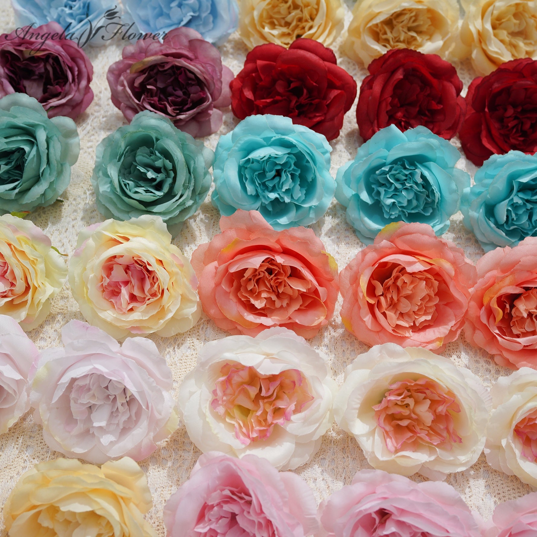 Silk rose head wedding decor