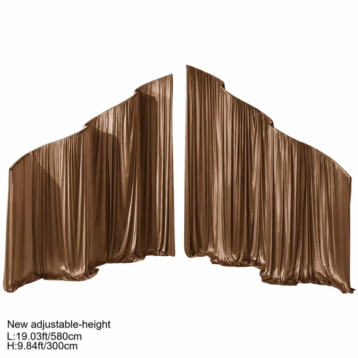 Brown silky satin drape wedding backdrop kit, large size hanging fabric curtain with metal stand