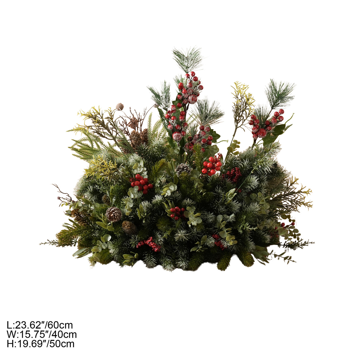 Artificial frosty pine, cedar and eucalyptus greenery for outdoor christmas arch