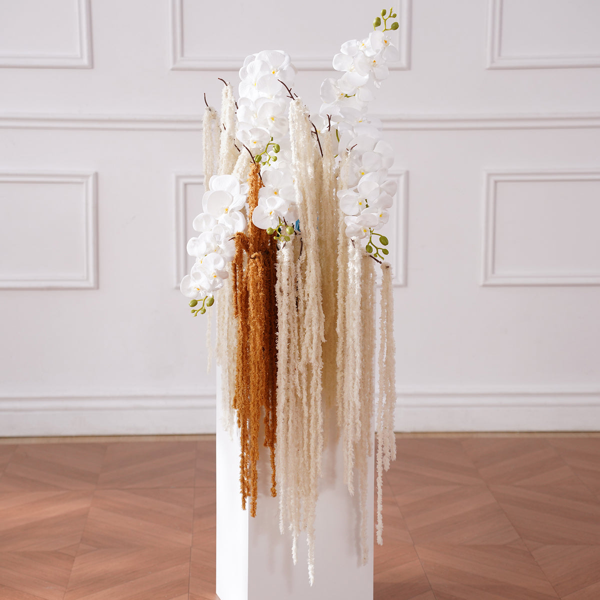 cream brown amaranthus white orchid wedding table centerpiece decor