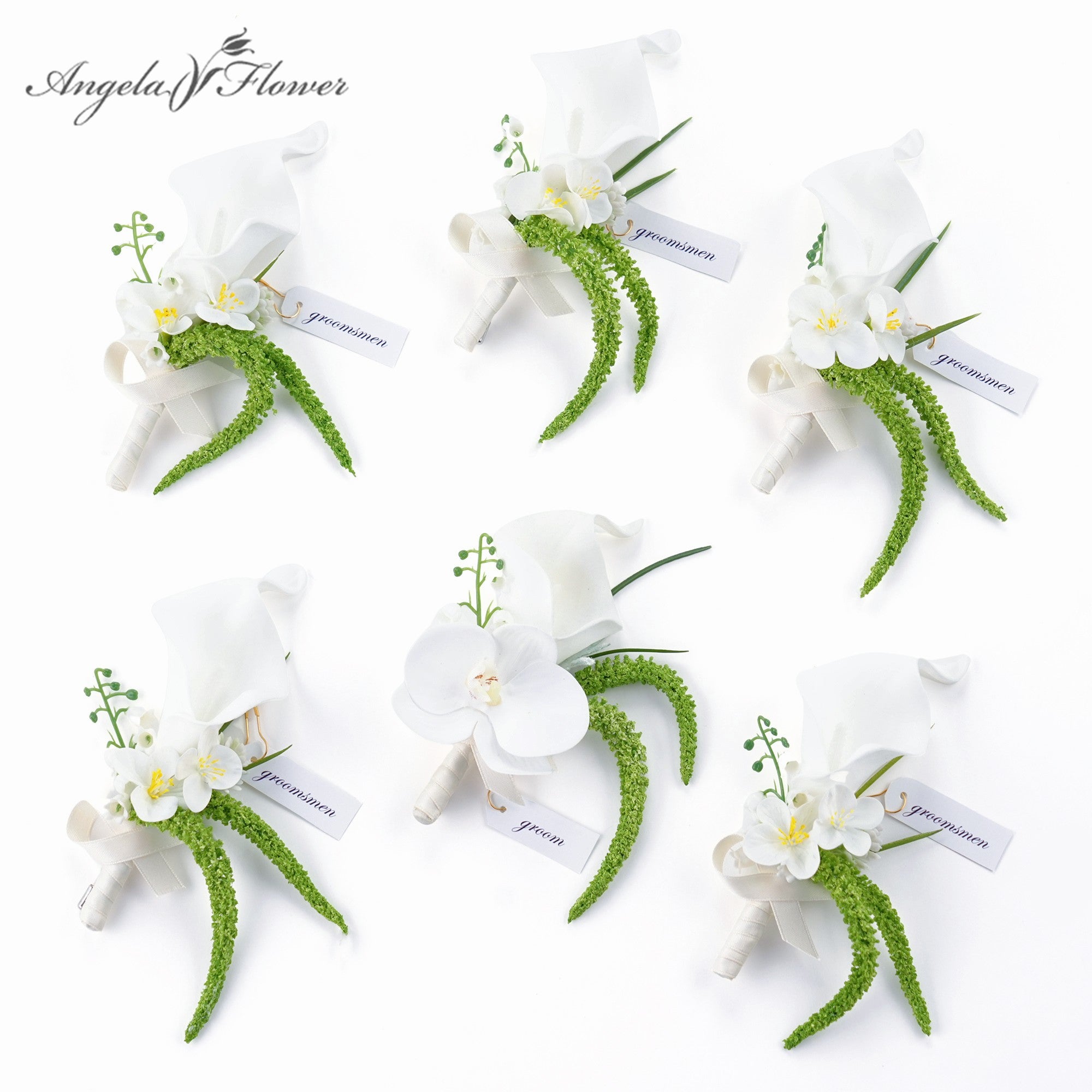 A8974 6pcs/set White Calla Orchid Corsage Flower Bridegroom