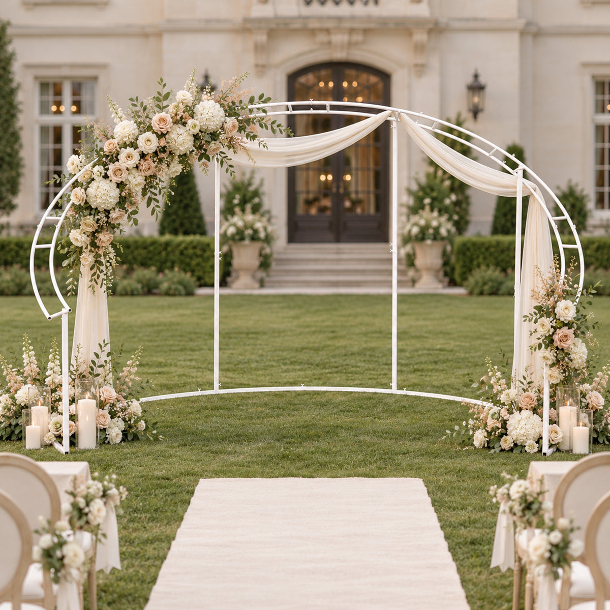Empty C metal arch frame for event rental business