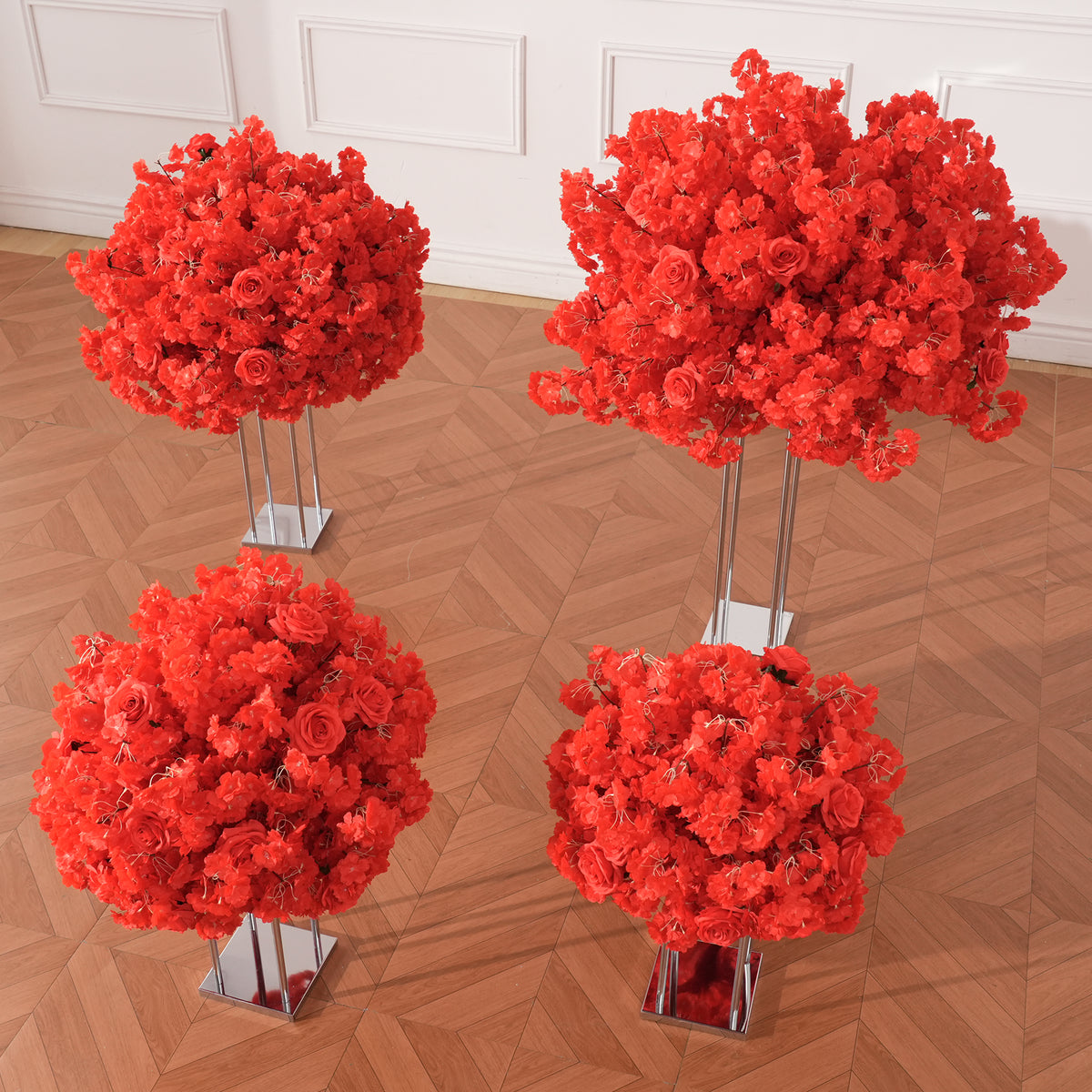 red flower cloud centerpiece for romantic banquet