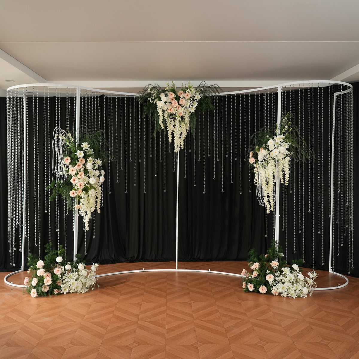 Curved wedding backdrop frame full dimension view