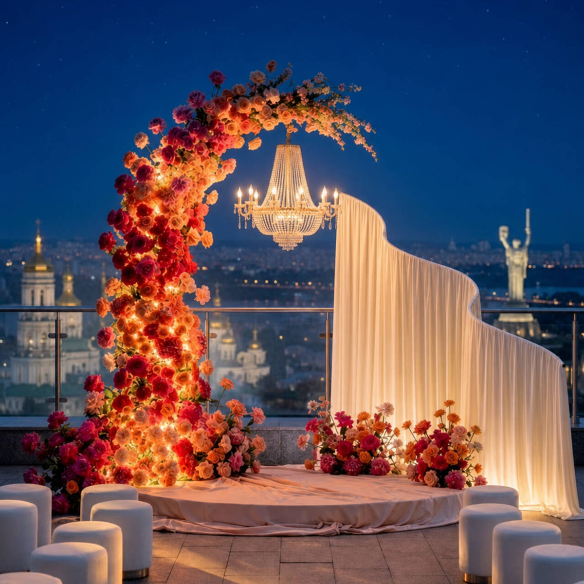 Double wavy panel stand for wedding stage background