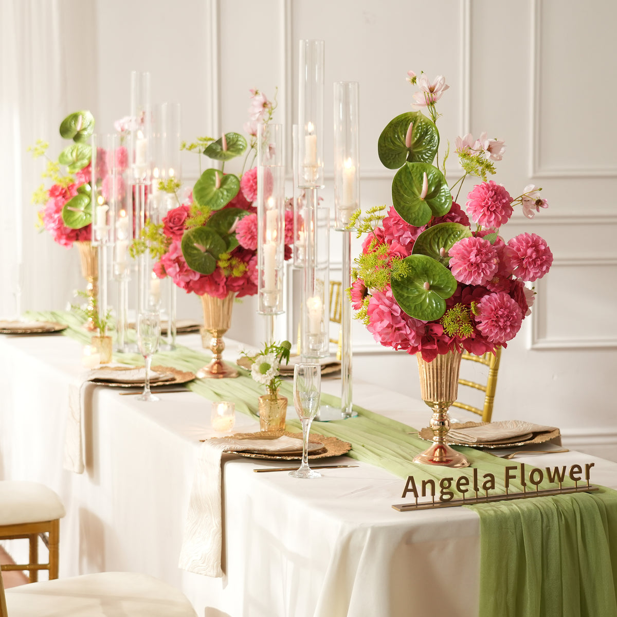 Artificial dahlia and rose table floral centerpiece for party