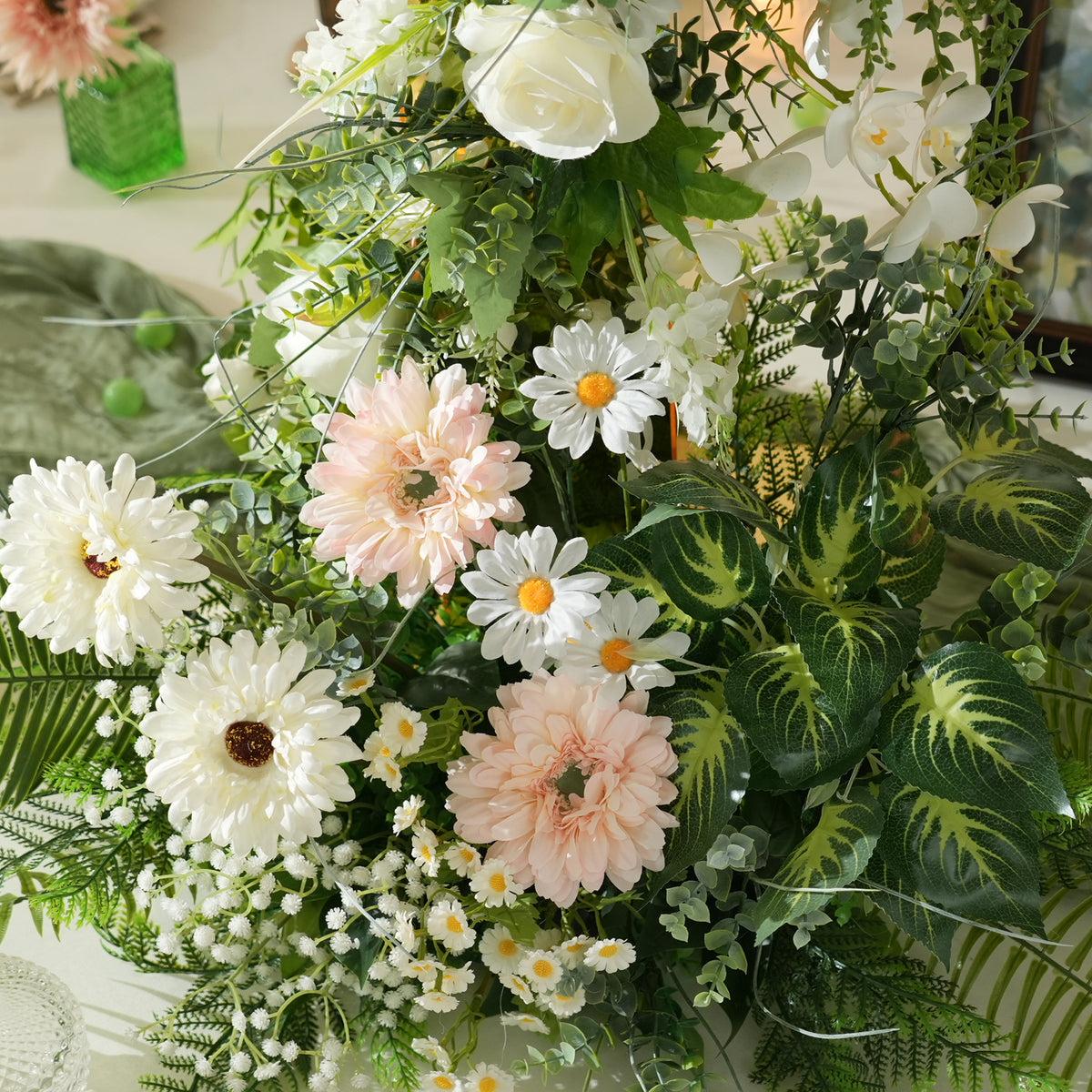 Top fern and palm foliage of tall stand flower set