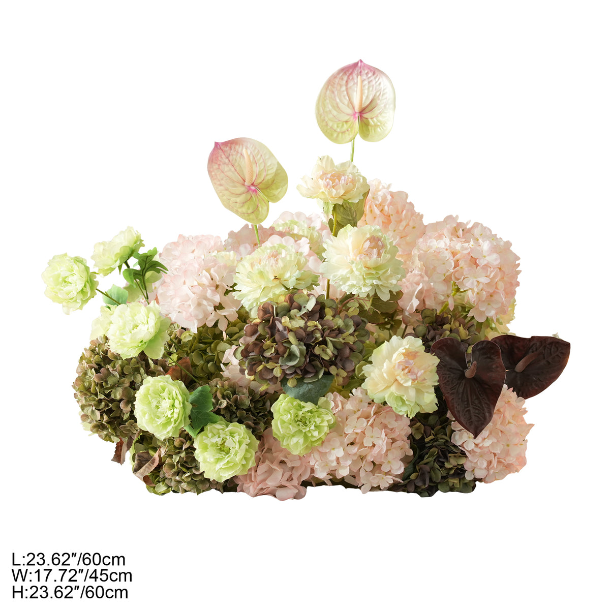 Pastel green peony mixed with hydrangea flowers