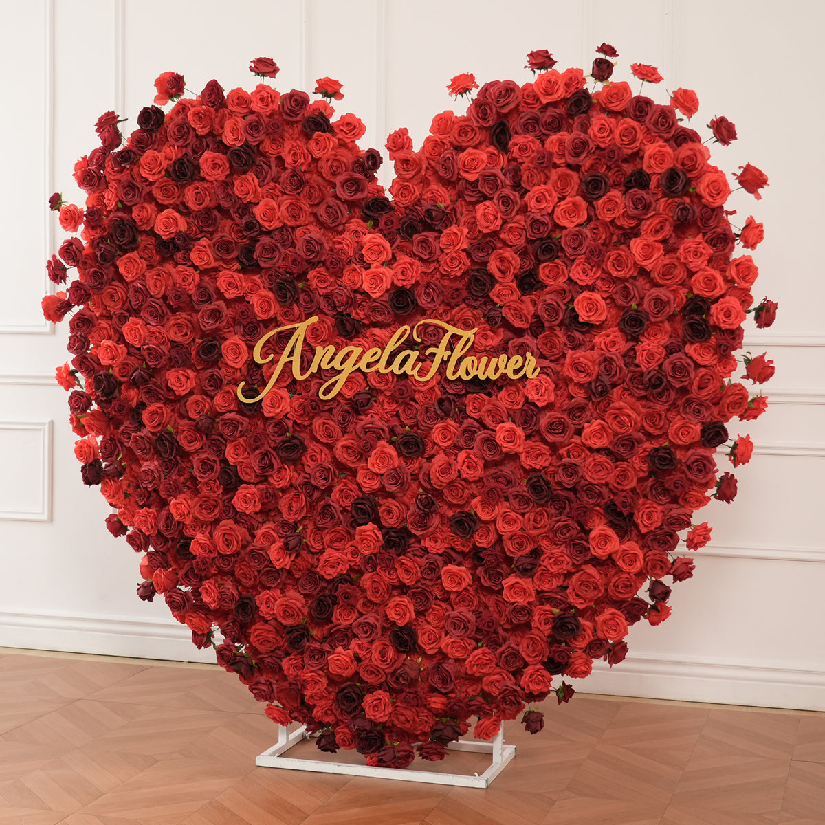 Heart shaped red rose flower wall for wedding entrance