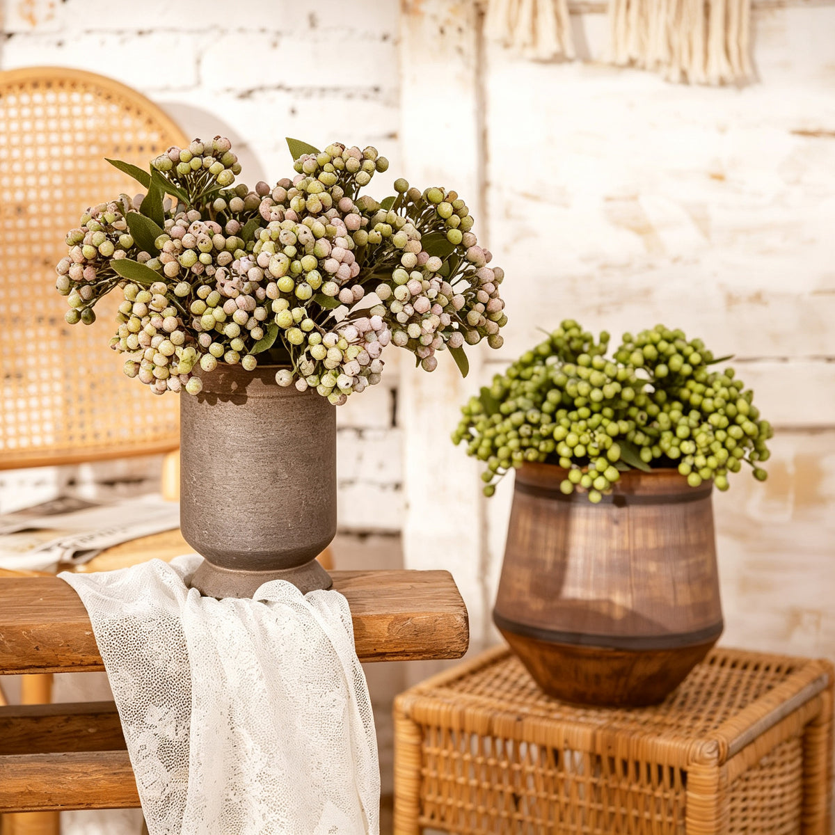 Vintage faux berry greenery for indoor table decor