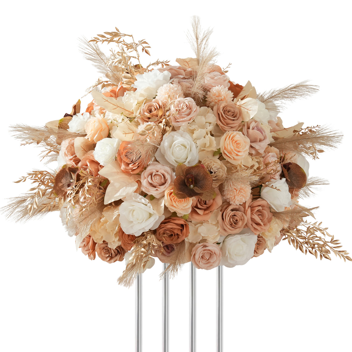 Bohemian artificial table flower with dried-look pampas and autumn foliage