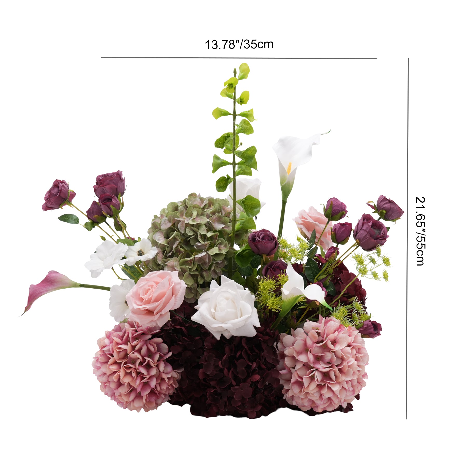 Complete wedding tablescape combining artificial floral arrangements
