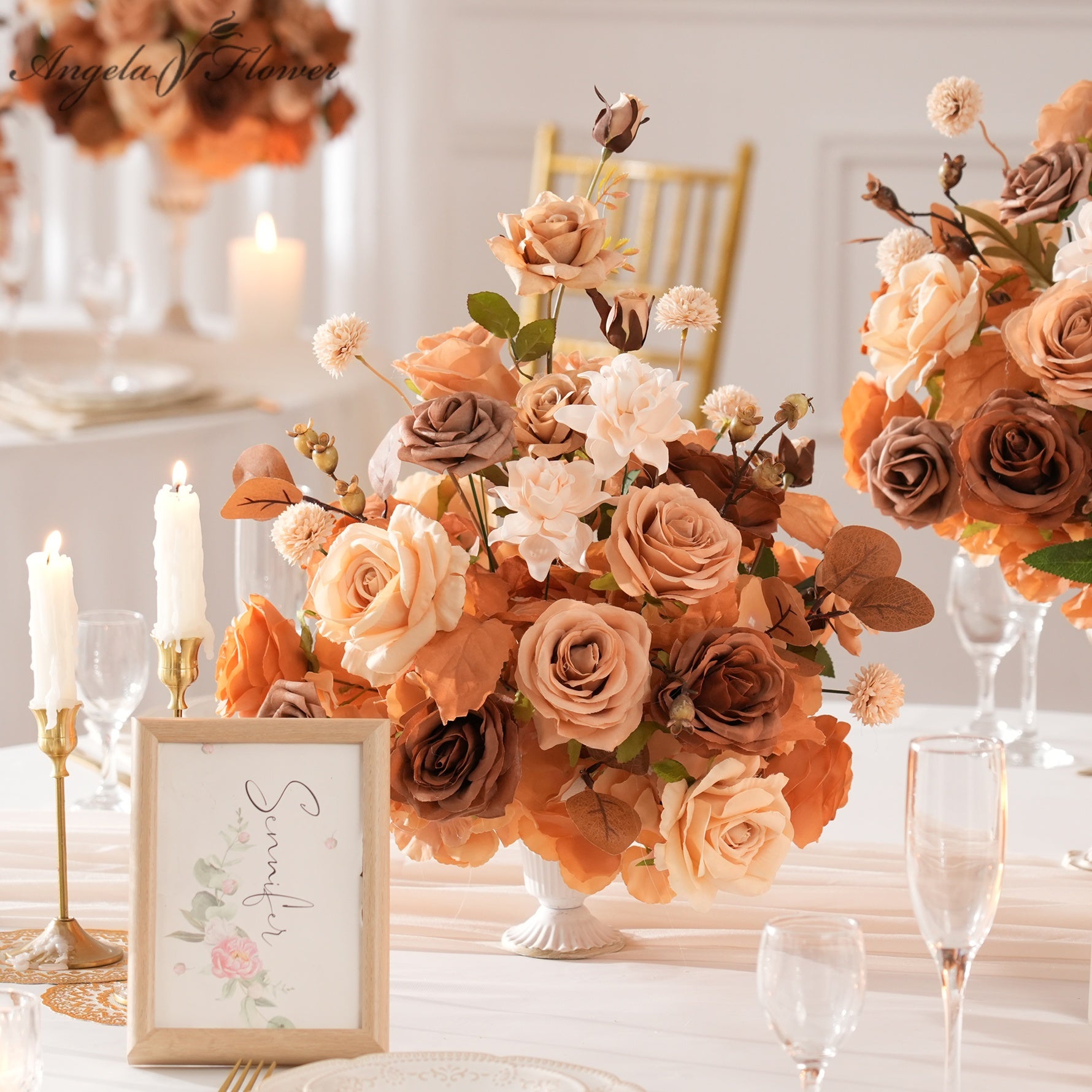 caramel‑terracotta‑faux‑wedding‑table‑centerpiece‑autumn‑rose‑arrangement
