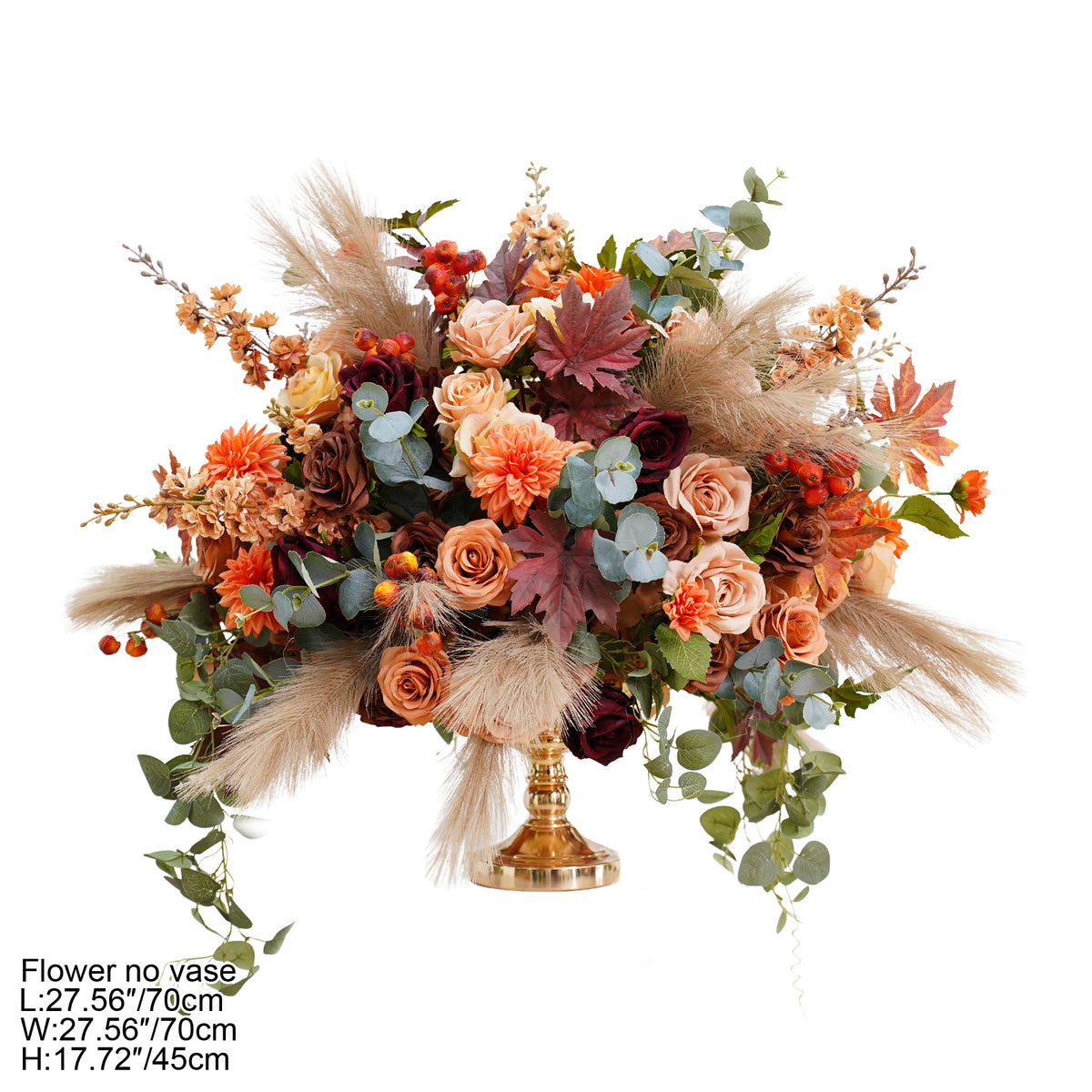 Fall wedding arch floral arrangement, terracotta burgundy artificial flowers