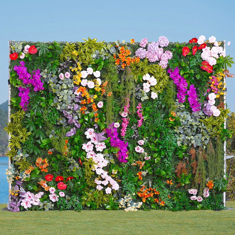 backdrop floral display with vibrant multi-color flowers
