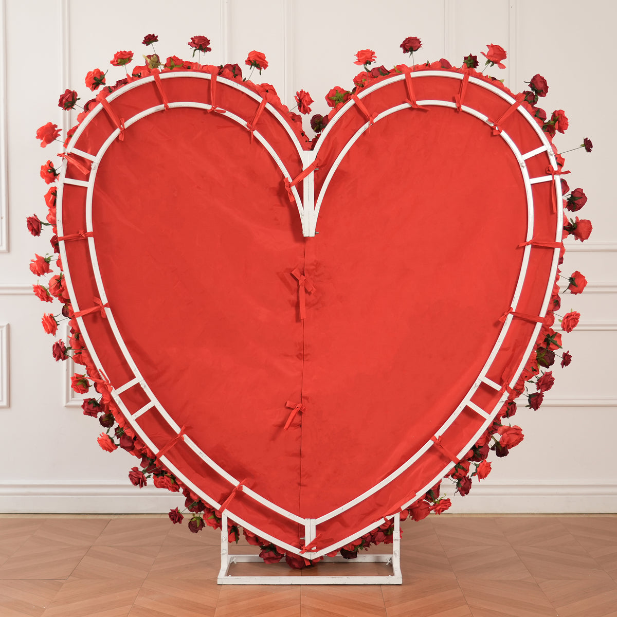 Rich red artificial rose heart floral wall panel