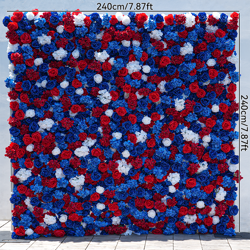 Red blue white artificial rose flower wall for photo backdrop