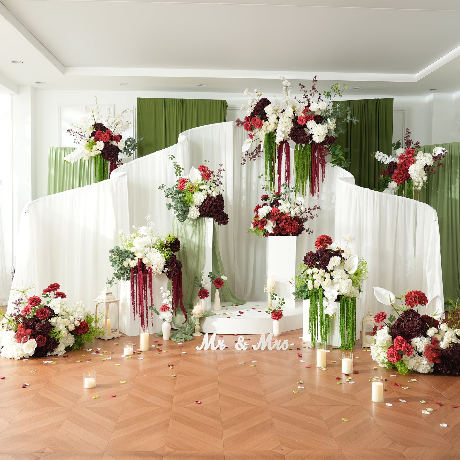 Asymmetrical wave shape metal frame for event backdrop