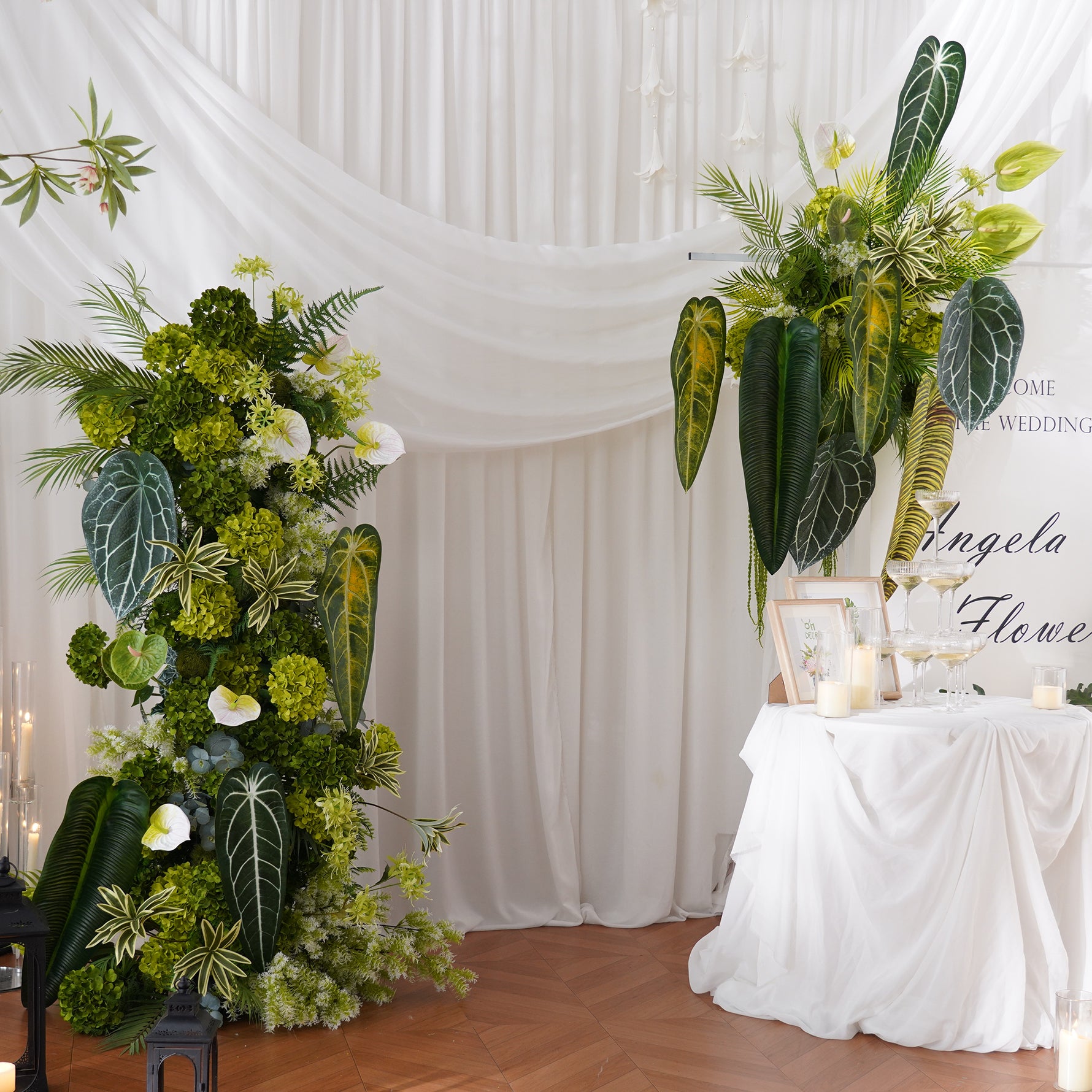 green botanical wedding backdrop