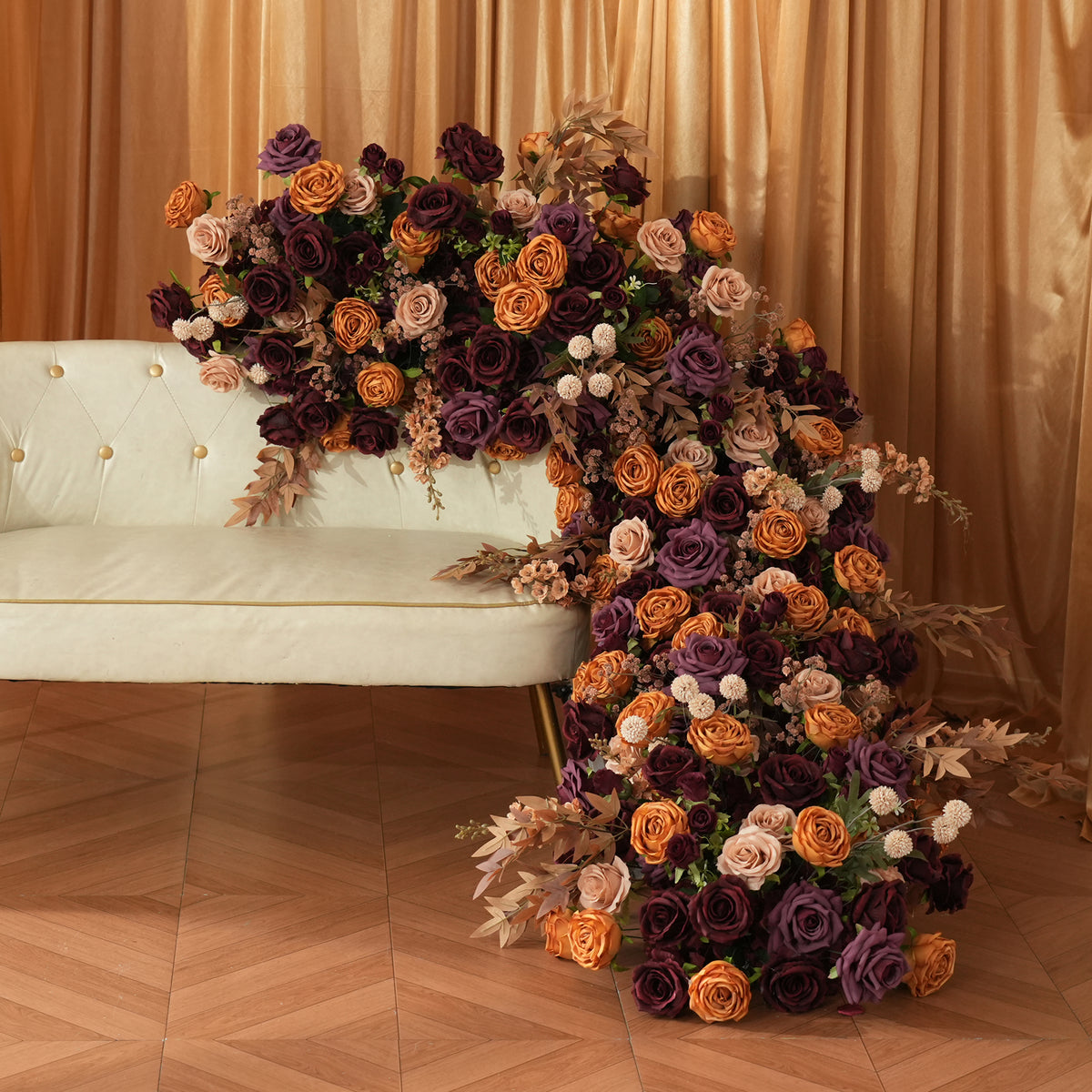 Burnt orange mauve wedding table centerpiece artificial floral decor for reception