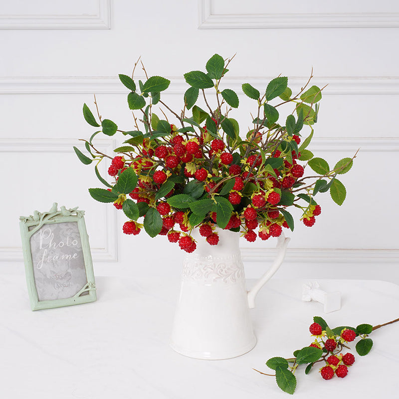 short artificial red raspberry berry cluster stem