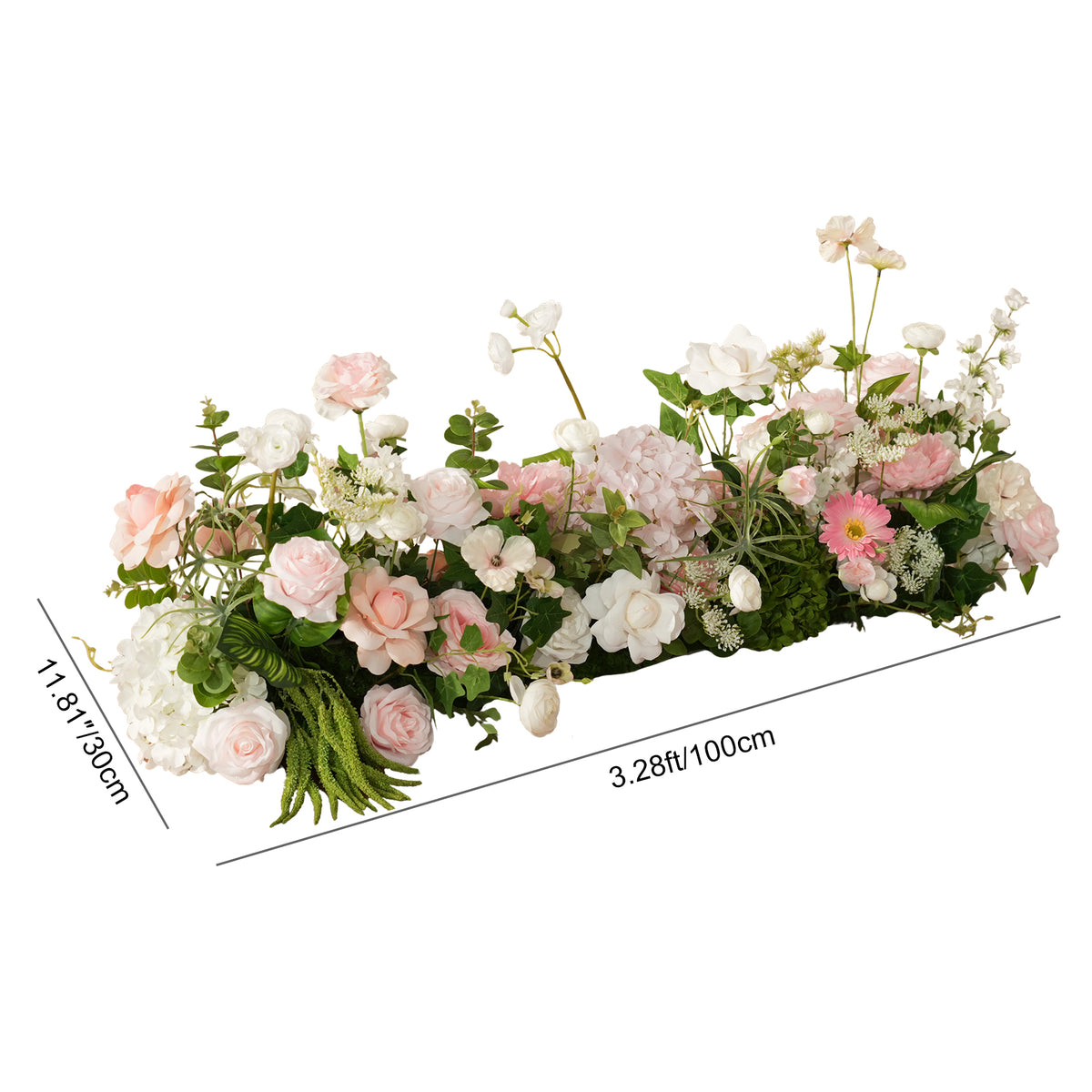 pink and white mixed foliage artificial wedding flower row