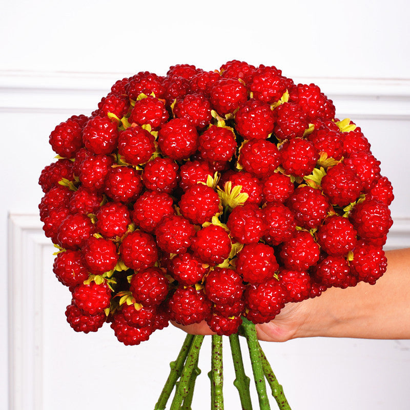 faux red berry branch with foliage for home vase styling