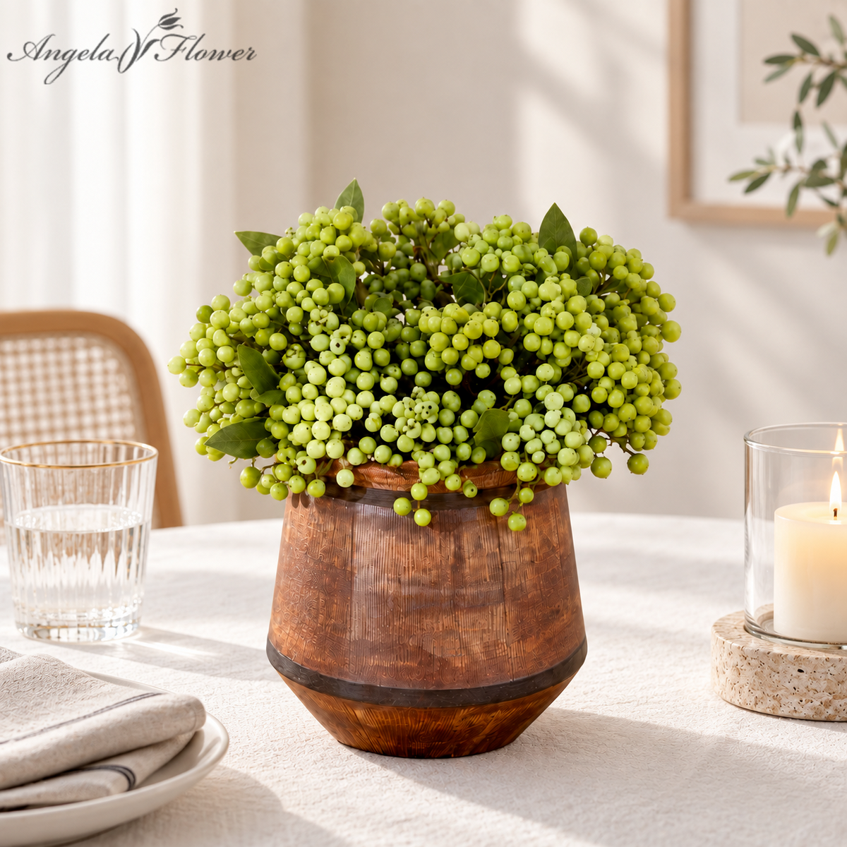 Vintage faux berry greenery for indoor table decor