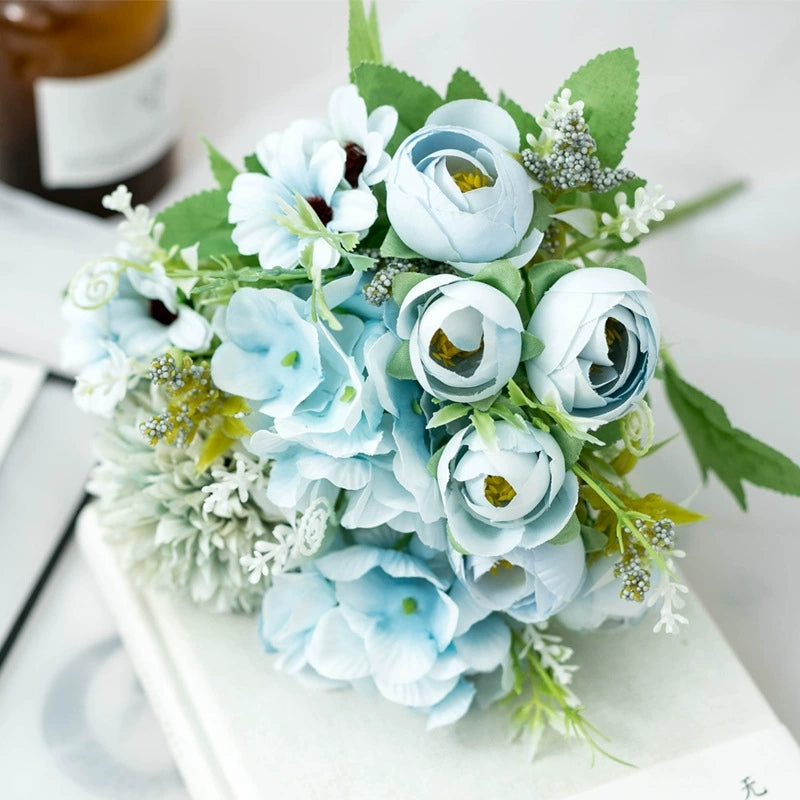 light mint faux hydrangea rose mixed wedding floral bouquet