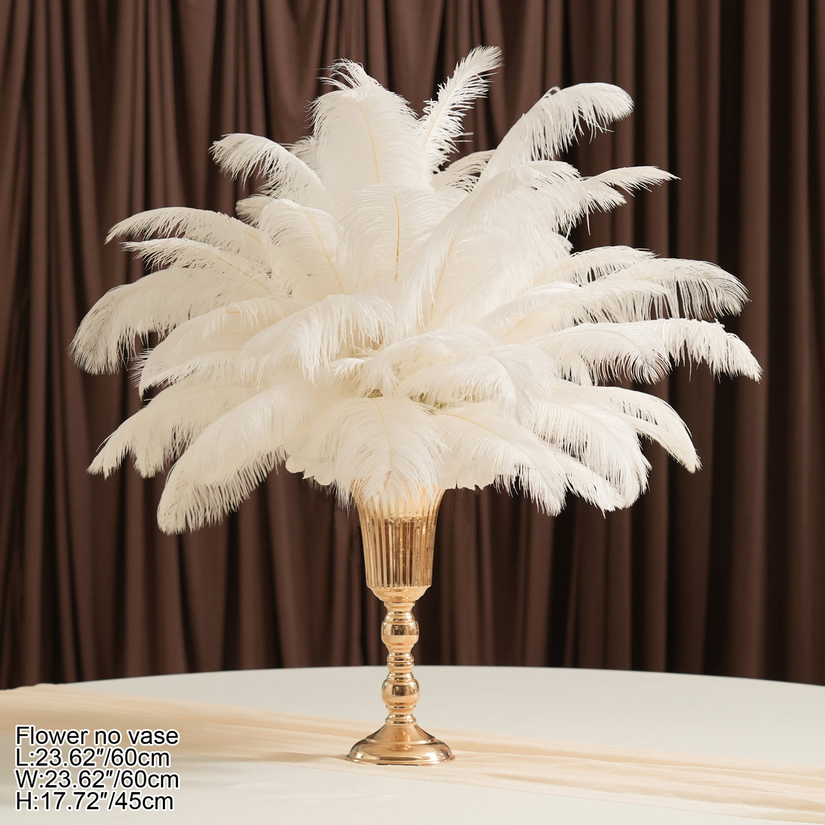 Event table centerpiece with full white ostrich feather ball