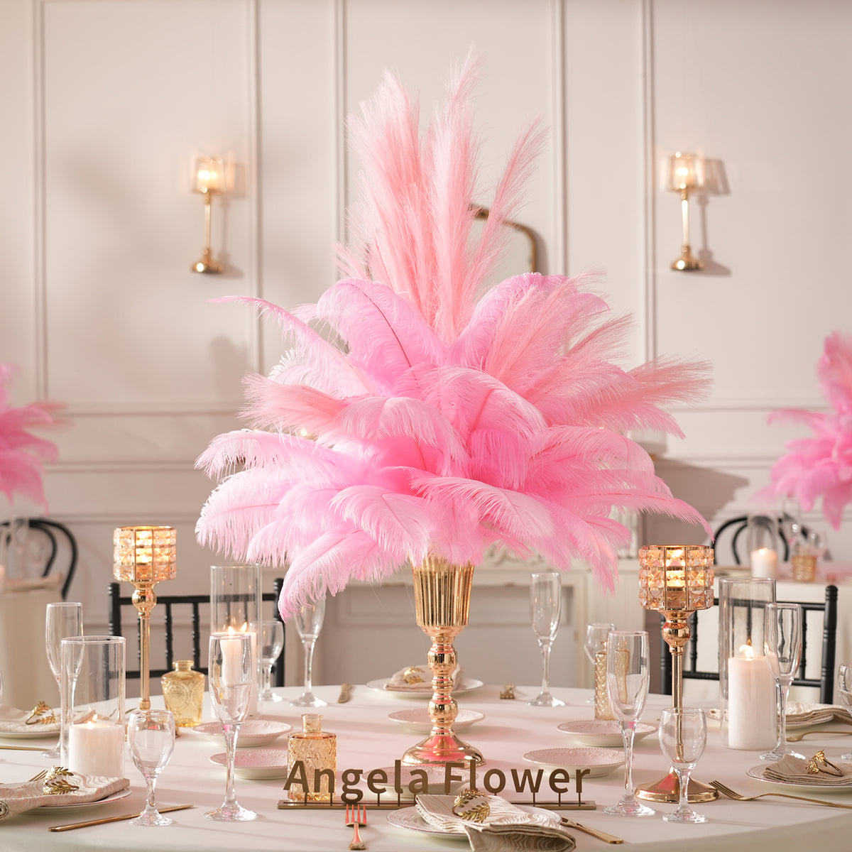 Luxe Art Deco black ostrich feather table decor for gala dinner events